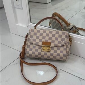 Louis Vuitton Tan and Cream Checkered Crossbody Bag